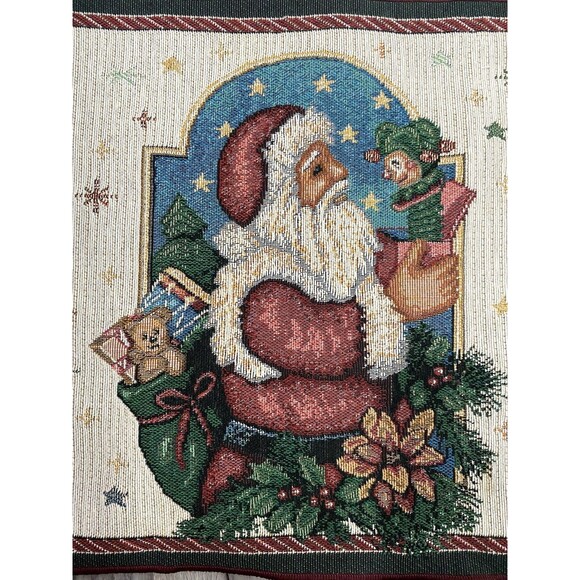 Collectible Christmas THE SANTA CLASSICS 72" x 13" tapestry fringe table runner - Picture 6 of 8